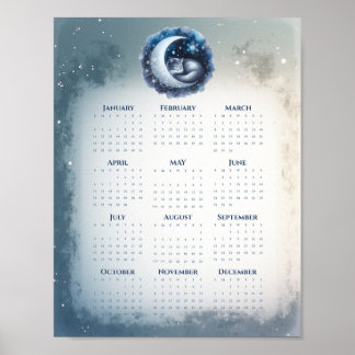 Affiche Chat endormi sur le calendrier lunaire 2026 Rêveur