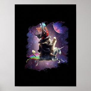 Affiche Chat équitation Panda Llama Unicorn