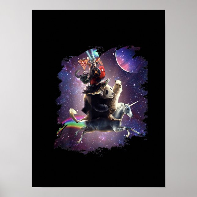 Affiche Chat équitation Panda Llama Unicorn (Devant)