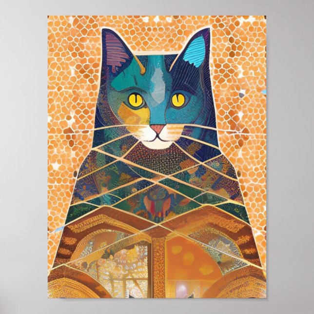 Affiche Chat et acolyte mosaïque marocaine abstraite (Devant)