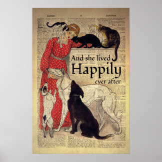 Affiche Chat Et Amoureux des chiens Et Elle A Vécu Heureus