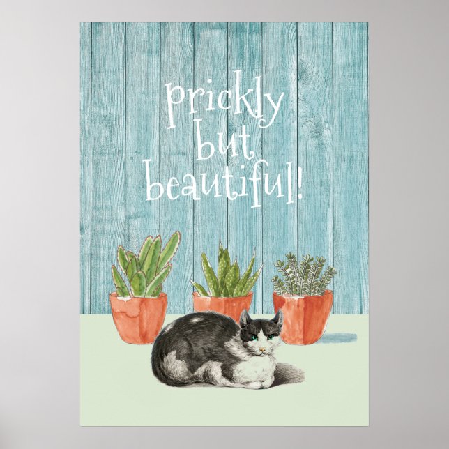 Affiche Chat Et Cactus Succulents Prickly Mais Beau (Devant)