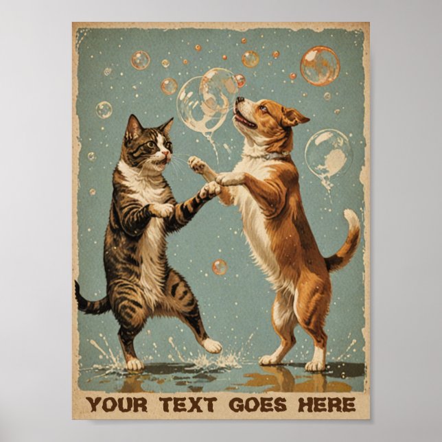 Affiche chat et chien de danse vintage (Devant)