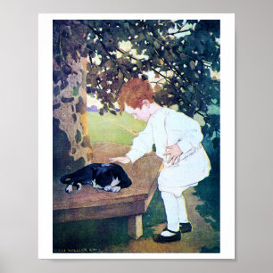 Affiche Chat et enfant couché, Jessie Willcox Smith