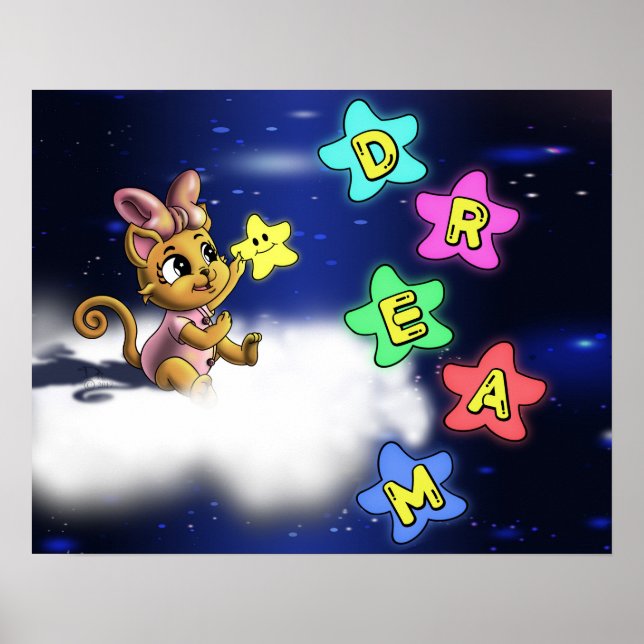Affiche Chat et Étoiles (Devant)