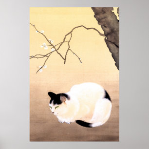 Affiche Chat et fleurs de prunier - Hishida Shunso Affich