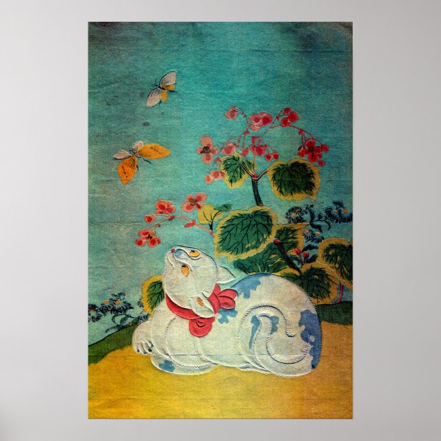 Affiche Chat et papillon, Suzuki Harunobu (Devant)