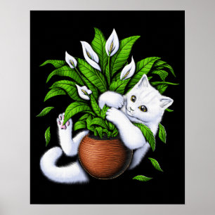 Affiche Chat et Plantes de maison