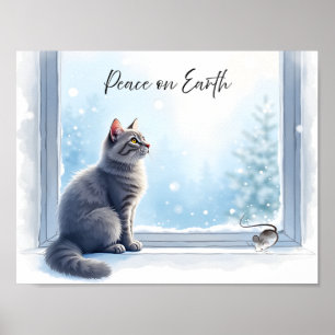 Affiche Chat et Souris Cozy près de la fenêtre - Art Aquar