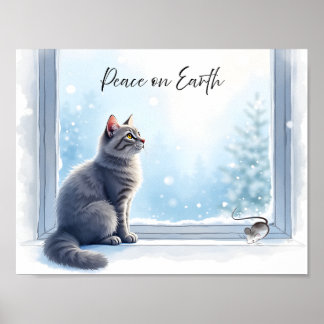 Affiche Chat et Souris Cozy près de la fenêtre - Art Aquar