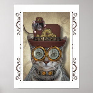 Affiche Chat et souris Steampunk