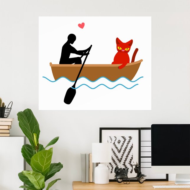 Affiche Chat et tour en bateau Drôle Whimsical Animateur d (Créateur téléchargé)