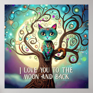 Affiche Chat Fantaisiste Pleine Lune I Love You