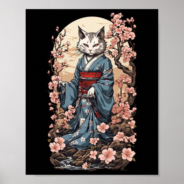 Affiche Chat Fantôme Avec Kimono Japonais Yokai Folklore D (Devant)