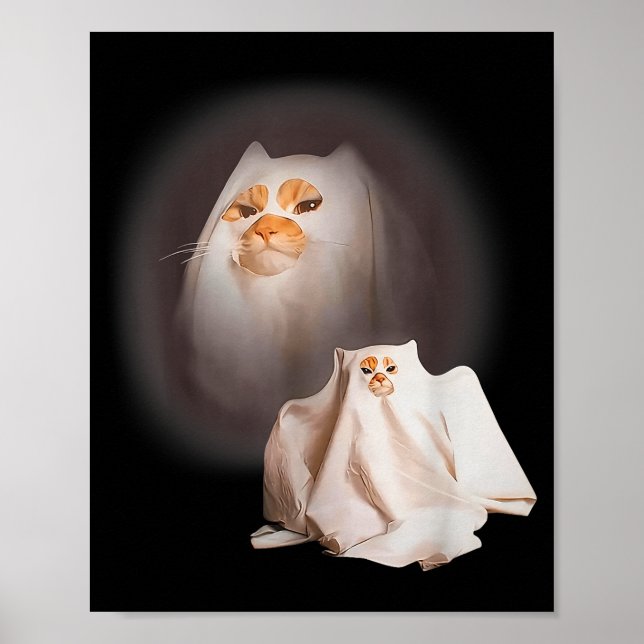 Affiche Chat fantôme Chat fantôme drôle de chat mème Hallo (Devant)