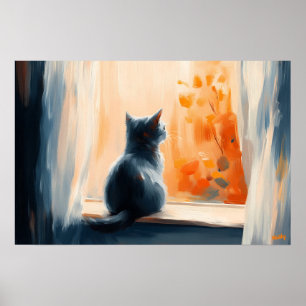 Affiche Chat fauve près de la fenêtre – Tranquillité perso