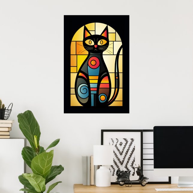 Affiche Chat Faux en Verre (Bureau à domicile)
