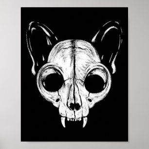 Affiche Chat Félin Crâne Squelette Halloween Épouvantable