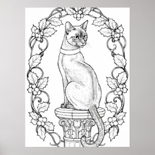 Affiche Chat fier sur une colonne classique avec du houx