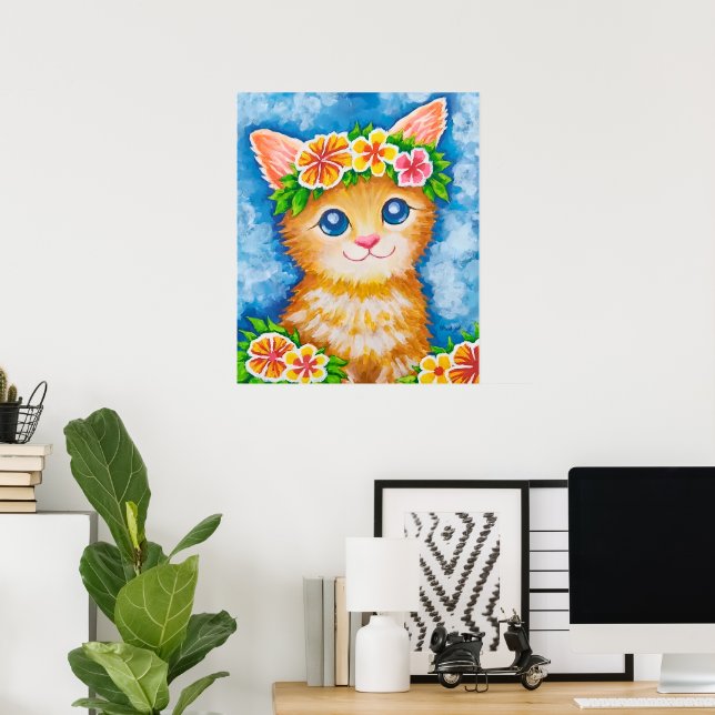 Affiche Chat Floral★ (Bureau à domicile)