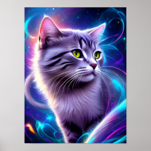 Affiche Chat, fond dans le néon discret
