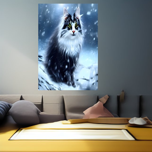Affiche Chat forestier norvégien dans la neige | AI Art Po (Créateur téléchargé)