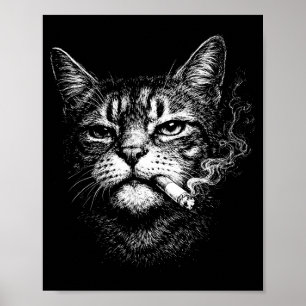 Affiche Chat fumant cigarette drôle visage d'animal meme