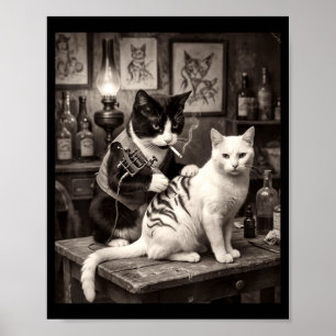 Affiche Chat Fumant Tatouage Vintage Encre Kitty Artiste D