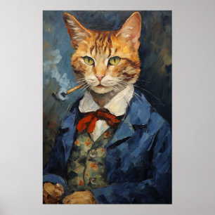Affiche chat fumer Tabac d'art imprimé, peinture de chat
