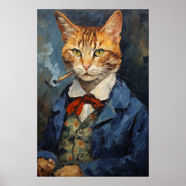 Affiche chat fumer Tabac d'art imprimé, peinture de chat (Devant)
