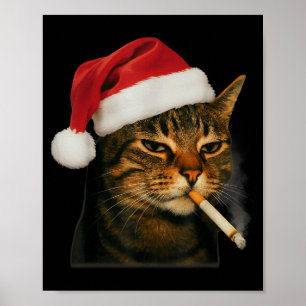 Affiche Chat Fumeur Cigarette Noël Chapeau Santa Chat Meme