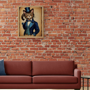 Affiche Chat Funny Steampunk En Veste bleue