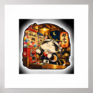 Affiche Chat Gachapon | Art de Jouet à Capsule Jap