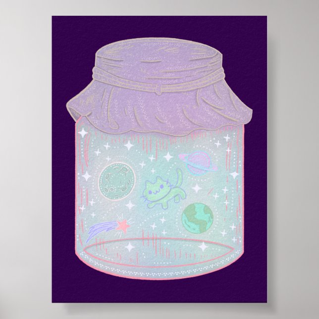 Affiche Chat Galaxie dans un Pot | Art de Chat Kawaii de l (Devant)