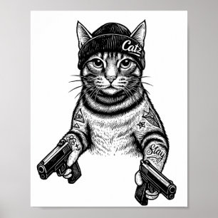 Affiche Chat Gangster Tatoué Art Kitty Streetwear Cool
