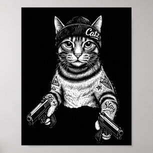 Affiche Chat Gangster Tatoué Art Kitty Streetwear Cool