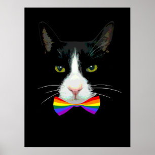 Affiche Chat gay LGBT avec Cravate arc-en-ciel