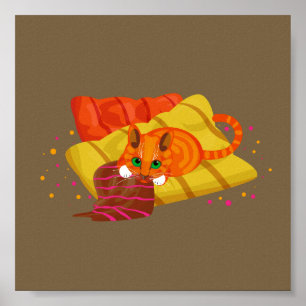 Affiche chat gingembre géométrique détendu sur coussin