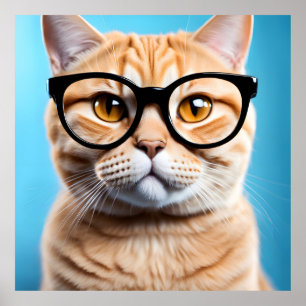 Affiche Chat-gingembre portant des lunettes
