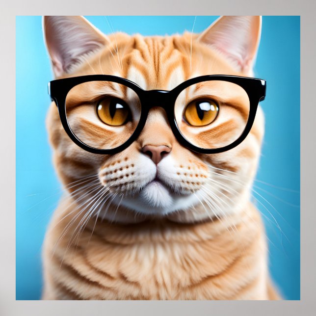Affiche Chat-gingembre portant des lunettes (Devant)