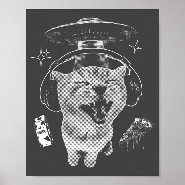 Affiche Chat Gnarp Mème Drôle de Chat Alien Cerveau Pourri (Devant)
