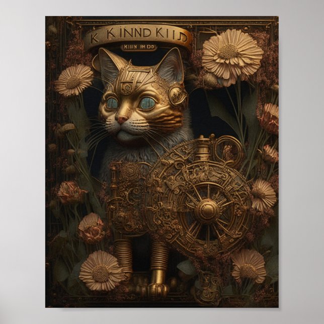 Affiche Chat gothique en or Steampunk (Devant)