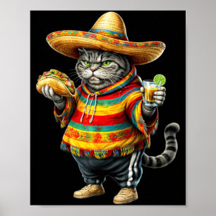Affiche Chat Gras Drôle Cinco De Mayo Chaton Gras Chat ave
