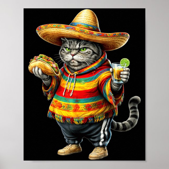Affiche Chat Gras Drôle Cinco De Mayo Chaton Gras Chat ave (Devant)