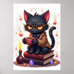 Affiche Chat Grincheux Dark Academia Lecteur Bibliophile L