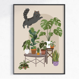 Affiche Chat Gris Coquin & Jungle de Monstera
