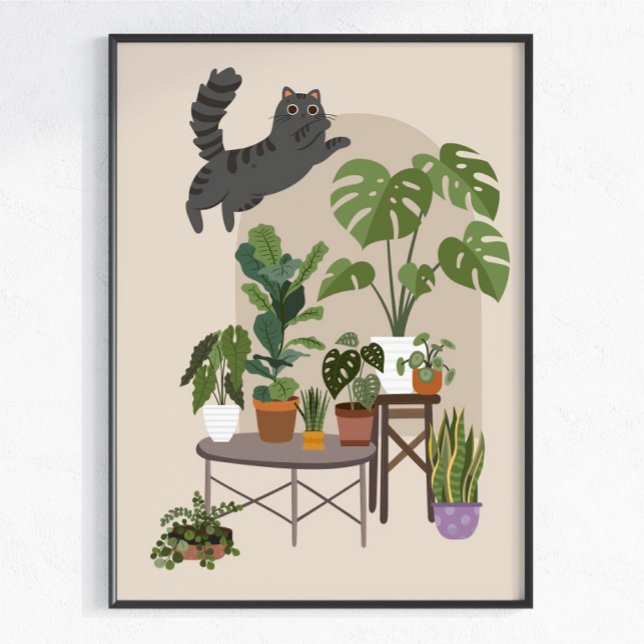 Affiche Chat Gris Coquin & Jungle de Monstera (Créateur téléchargé)