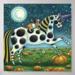 Affiche CHAT HALLOWEEN PONY ET BAT CHAT Imaginaire Cheval