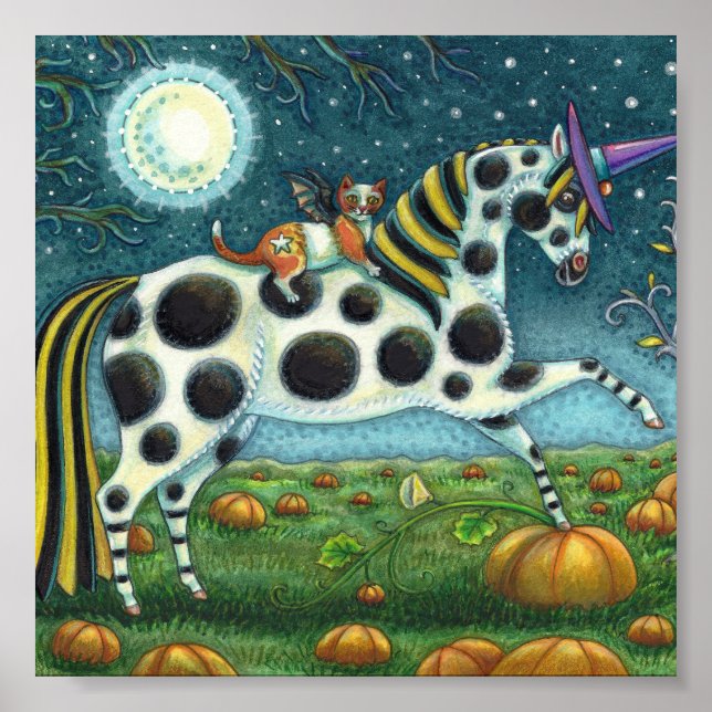 Affiche CHAT HALLOWEEN PONY ET BAT CHAT Imaginaire Cheval (Devant)