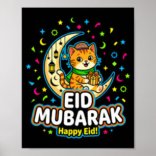 Affiche Chat heureux Eid Mubarak pour les enfants musulman